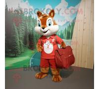 Personnage De Costume De Mascotte Redbrokoly D'écureuil Roux Habillé D'un Polo Et De Sacs Fourre-Tout Multicolore