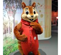 Personnage De Costume De Mascotte Redbrokoly D'écureuil Roux Habillé D'un T-Shirt À Manches Longues Et De Bracelets Multicolore
