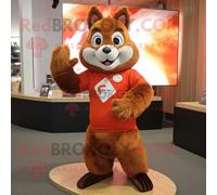 Personnage De Costume De Mascotte Redbrokoly D'écureuil Roux Habillé D'un T-Shirt À Manches Longues Et De Bracelets Multicolore