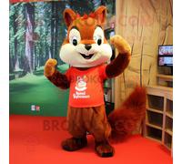 Personnage De Costume De Mascotte Redbrokoly D'écureuil Roux Habillé D'un T-Shirt À Manches Longues Et De Bracelets Multicolore