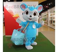 Personnage De Costume De Mascotte Redbrokoly D'écureuil Volant Cyan Habillé D'un T-Shirt Polo Et De Sacs Fourre-Tout Multicolore