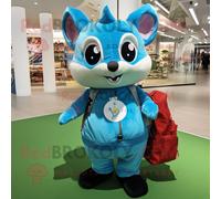 Personnage De Costume De Mascotte Redbrokoly D'écureuil Volant Cyan Habillé D'un T-Shirt Polo Et De Sacs Fourre-Tout Multicolore