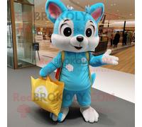 Personnage De Costume De Mascotte Redbrokoly D'écureuil Volant Cyan Habillé D'un T-Shirt Polo Et De Sacs Fourre-Tout Multicolore