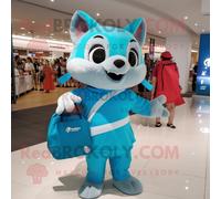 Personnage De Costume De Mascotte Redbrokoly D'écureuil Volant Cyan Habillé D'un T-Shirt Polo Et De Sacs Fourre-Tout Multicolore