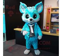 Personnage De Costume De Mascotte Redbrokoly D'écureuil Volant Cyan Habillé D'une Veste De Costume Et De Ceintures De Smoking Multicolore