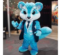 Personnage De Costume De Mascotte Redbrokoly D'écureuil Volant Cyan Habillé D'une Veste De Costume Et De Ceintures De Smoking Multicolore