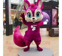 Personnage De Costume De Mascotte Redbrokoly D'écureuil Volant Magenta Habillé D'une Mini Robe Et D'anneaux Multicolore