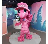 Personnage De Costume De Mascotte Redbrokoly D'hippocampe Rose Habillé D'une Jupe Plissée Et De Chapeaux Multicolore