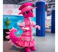 Personnage De Costume De Mascotte Redbrokoly D'hippocampe Rose Habillé D'une Jupe Plissée Et De Chapeaux Multicolore