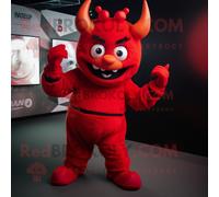 Personnage De Costume De Mascotte Redbrokoly Diable Rouge Habillé D'une Combishort Et De Bandeaux Multicolore