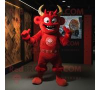 Personnage De Costume De Mascotte Redbrokoly Diable Rouge Habillé D'une Combishort Et De Bandeaux Multicolore