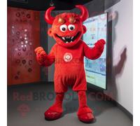 Personnage De Costume De Mascotte Redbrokoly Diable Rouge Habillé D'une Combishort Et De Bandeaux Multicolore