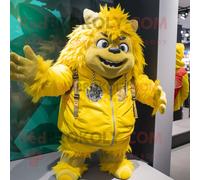 Personnage De Costume De Mascotte Redbrokoly D'ogre Jaune Habillé D'un Coupe-Vent Et De Pinces À Cheveux Multicolore