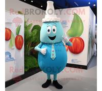 Personnage De Costume De Mascotte Redbrokoly D'oignon Cyan Habillé D'une Robe Fourreau Et De Boutons De Manchette Multicolore