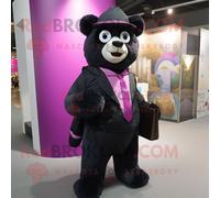 Personnage De Costume De Mascotte Redbrokoly D'ours À Lunettes Magenta Habillé D'un Costume Et De Sacs Messenger Multicolore