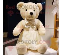 Personnage De Costume De Mascotte Redbrokoly D'ours En Peluche Crème Habillé D'une Robe De Mariée Et De Noeuds Papillon Multicolore