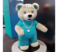 Personnage De Costume De Mascotte Redbrokoly D'ours En Peluche Cyan Habillé D'une Jupe Et De Colliers Multicolore