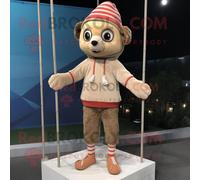 Personnage De Costume De Mascotte Redbrokoly Funambule Beige Habillé D'un Chemisier Et De Bonnets Multicolore