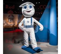 Personnage De Costume De Mascotte Redbrokoly Funambule Blanc Habillé D'un Jean Boyfriend Et De Clips D'écharpe Multicolore
