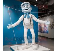 Personnage De Costume De Mascotte Redbrokoly Funambule Blanc Habillé D'un Jean Boyfriend Et De Clips D'écharpe Multicolore