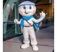 Personnage De Costume De Mascotte Redbrokoly Funambule Blanc Habillé D'un Jean Boyfriend Et De Clips D'écharpe Multicolore