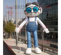 Personnage De Costume De Mascotte Redbrokoly Funambule Blanc Vêtu D'un Jean Et De Lunettes De Soleil Multicolore