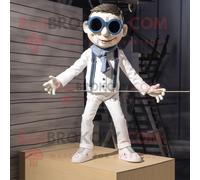Personnage De Costume De Mascotte Redbrokoly Funambule Blanc Vêtu D'un Jean Et De Lunettes De Soleil Multicolore