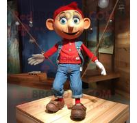 Personnage De Costume De Mascotte Redbrokoly Funambule Rouge Habillé D'un Short En Jean Et De Colliers Multicolore