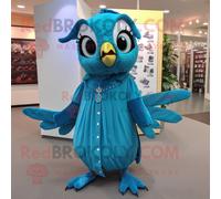 Personnage De Costume De Mascotte Redbrokoly Geai Bleu Turquoise Habillé D'une Robe Portefeuille Et De Broches Multicolore