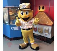 Personnage De Costume De Mascotte Redbrokoly Gold Candy Box Habillé Avec Un Tee-Shirt De Baseball Et Des Épingles À Chapeau Multicolore