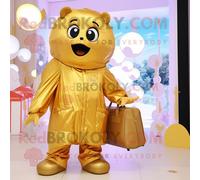 Personnage De Costume De Mascotte Redbrokoly Gold Candy Box Habillé Avec Une Parka Et Des Sacs Fourre-Tout Multicolore