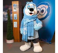 Personnage De Costume De Mascotte Redbrokoly Guinness Bleu Ciel Habillé D'un Short De Bain Et D'écharpes Multicolore