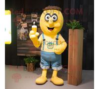 Personnage De Costume De Mascotte Redbrokoly Guinness Jaune Habillé D'un Short En Jean Et De Coussinets Pour Les Pieds Multicolore