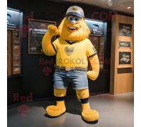 Personnage De Costume De Mascotte Redbrokoly Guinness Jaune Habillé D'un Short En Jean Et De Coussinets Pour Les Pieds Multicolore