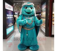 Personnage De Costume De Mascotte Redbrokoly Guinness Turquoise Habillé D'une Robe Portefeuille Et De Colliers Multicolore