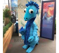 Personnage De Costume De Mascotte Redbrokoly Hippocampe Bleu Habillé D'une Couverture Et De Clips D'écharpe Multicolore