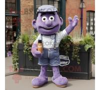 Personnage De Costume De Mascotte Redbrokoly Lavande Guinness Habillé D'un Short En Jean Et De Gants Multicolore