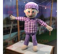 Personnage De Costume De Mascotte Redbrokoly Lavender Tightrope Walker Habillé D'une Chemise En Flanelle Et D'anneaux Multicolore