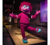 Personnage De Costume De Mascotte Redbrokoly Magenta Funambule Habillé D'un Pull Et De Lacets De Chaussures Multicolore