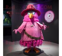 Personnage De Costume De Mascotte Redbrokoly Magenta Kiwi Habillé Avec Une Jupe Circulaire Et Des Épingles À Chapeau Multicolore