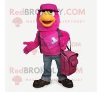 Personnage De Costume De Mascotte Redbrokoly Magenta Kiwi Habillé D'un Jean Bootcut Et De Sacs Messenger Multicolore