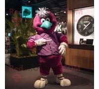 Personnage De Costume De Mascotte Redbrokoly Magenta Kiwi Habillé D'une Chemise En Popeline Et De Montres Numériques Multicolore