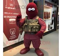 Personnage De Costume De Mascotte Redbrokoly Maroon Para Commando Habillé D'un T-Shirt À Col En V Et De Sacs À Main Multicolore