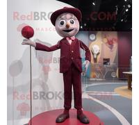 Personnage De Costume De Mascotte Redbrokoly Maroon Tightrope Walker Habillé D'une Chemise Boutonnée Et D'épinglettes Multicolore