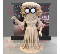 Personnage De Costume De Mascotte Redbrokoly Medusa Beige Habillé D'une Jupe Trapèze Et De Lunettes De Soleil Multicolore