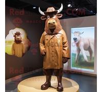 Personnage De Costume De Mascotte Redbrokoly Minotaure Marron Habillé D'un Imperméable Et De Bérets Multicolore