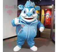 Personnage De Costume De Mascotte Redbrokoly Ogre Bleu Ciel Habillé D'un Coupe-Vent Et De Casquettes Multicolore