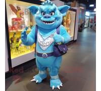 Personnage De Costume De Mascotte Redbrokoly Ogre Bleu Ciel Habillé D'un Rash Guard Et De Portefeuilles Multicolore