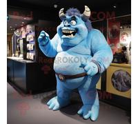 Personnage De Costume De Mascotte Redbrokoly Ogre Bleu Ciel Habillé D'un Rash Guard Et De Portefeuilles Multicolore