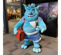 Personnage De Costume De Mascotte Redbrokoly Ogre Bleu Ciel Habillé D'un Rash Guard Et De Portefeuilles Multicolore